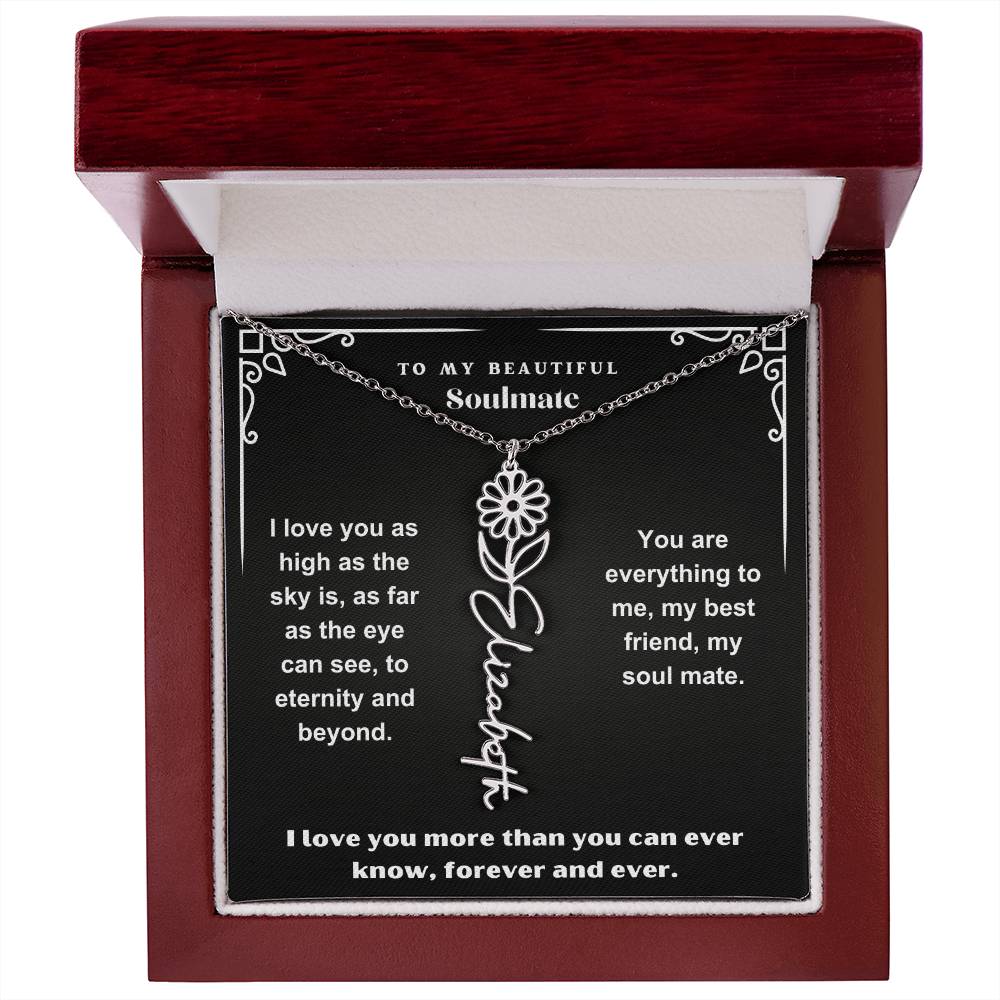 Personalized Gift Necklace - Birth Flower Name Necklace Black Card