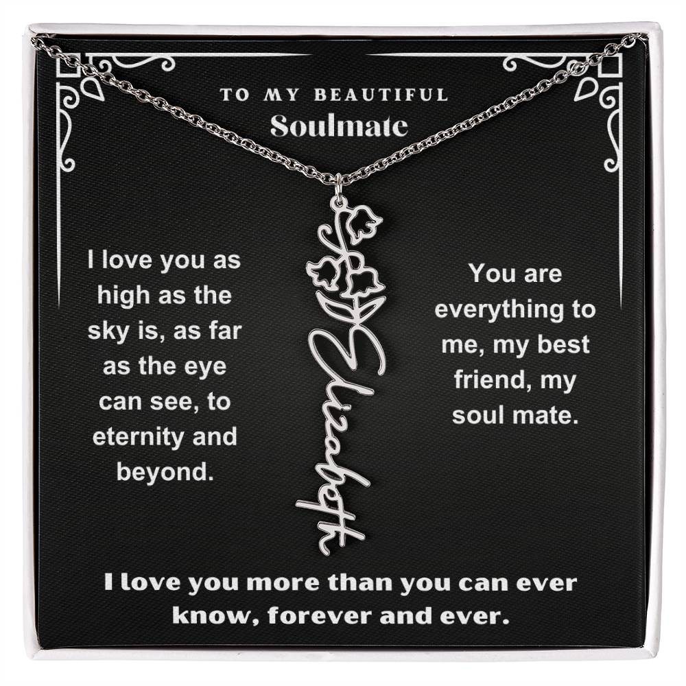 Personalized Gift Necklace - Birth Flower Name Necklace Black Card