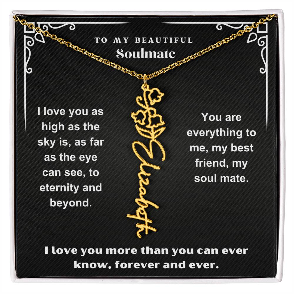 Personalized Gift Necklace - Birth Flower Name Necklace Black Card