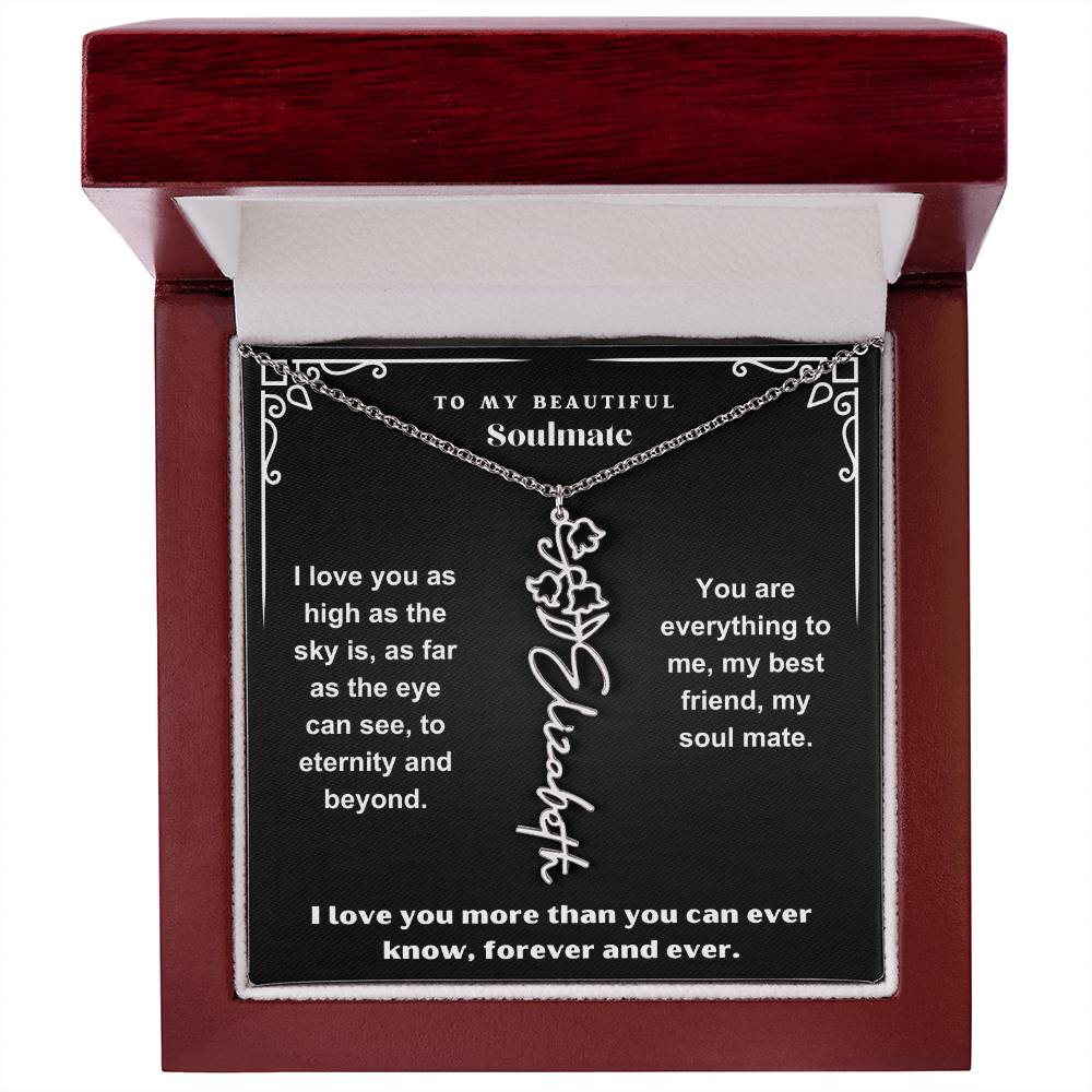 Personalized Gift Necklace - Birth Flower Name Necklace Black Card