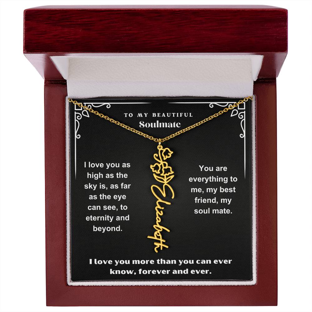 Personalized Gift Necklace - Birth Flower Name Necklace Black Card