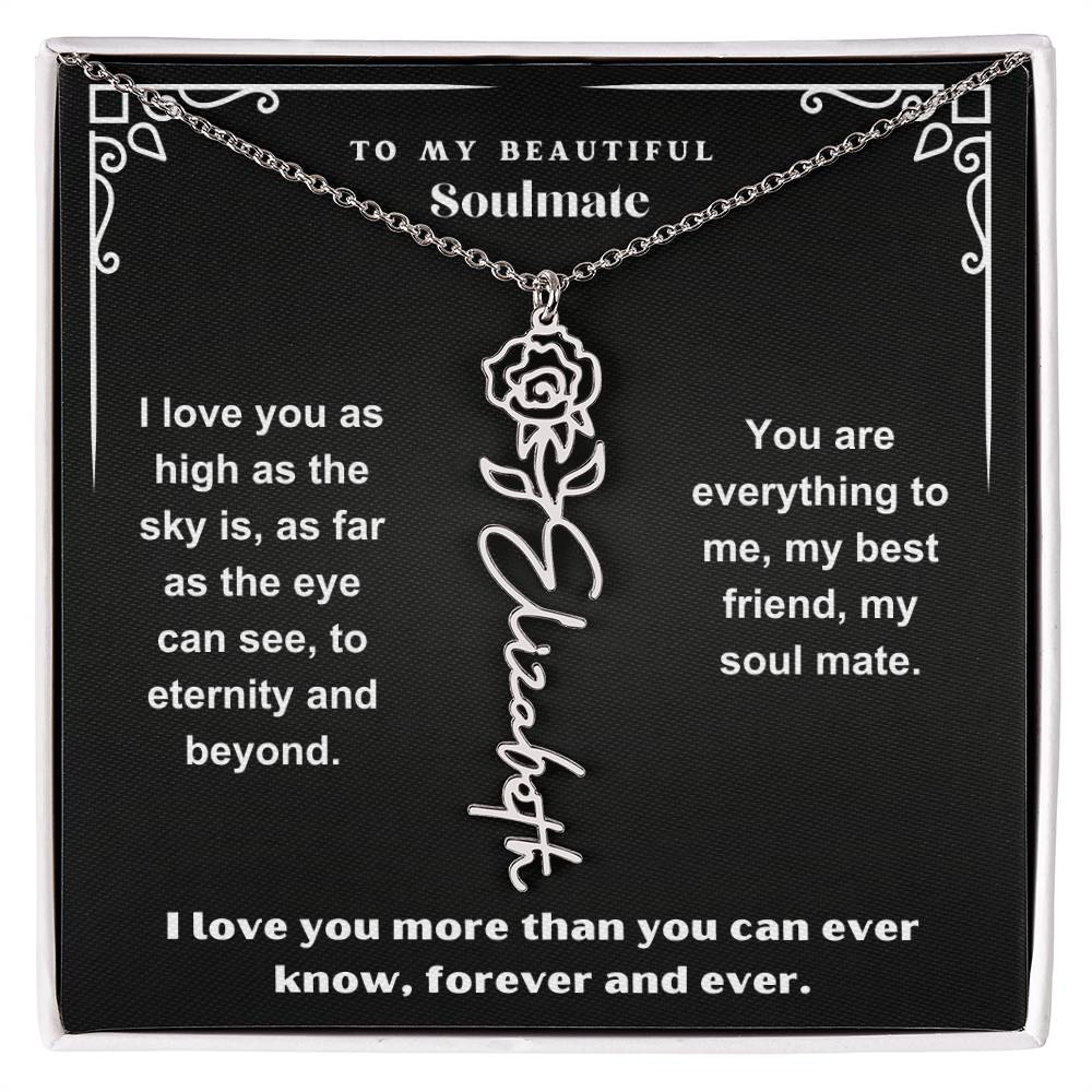 Personalized Gift Necklace - Birth Flower Name Necklace Black Card