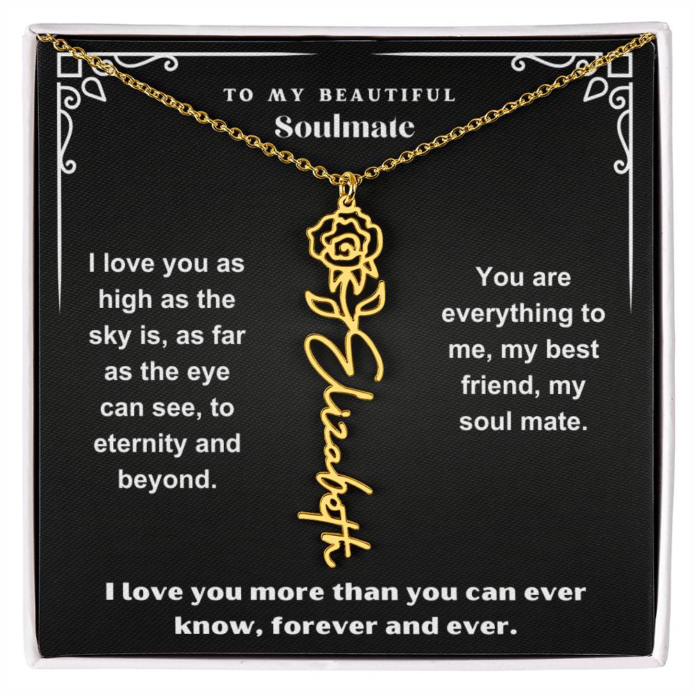 Personalized Gift Necklace - Birth Flower Name Necklace Black Card