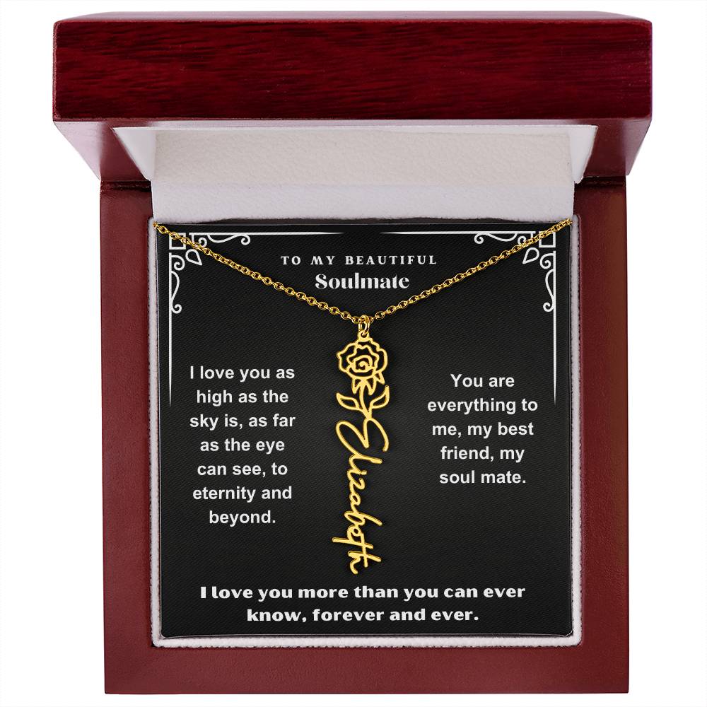 Personalized Gift Necklace - Birth Flower Name Necklace Black Card