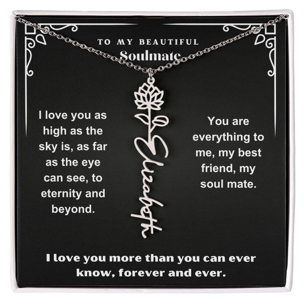 Personalized Gift Necklace - Birth Flower Name Necklace Black Card