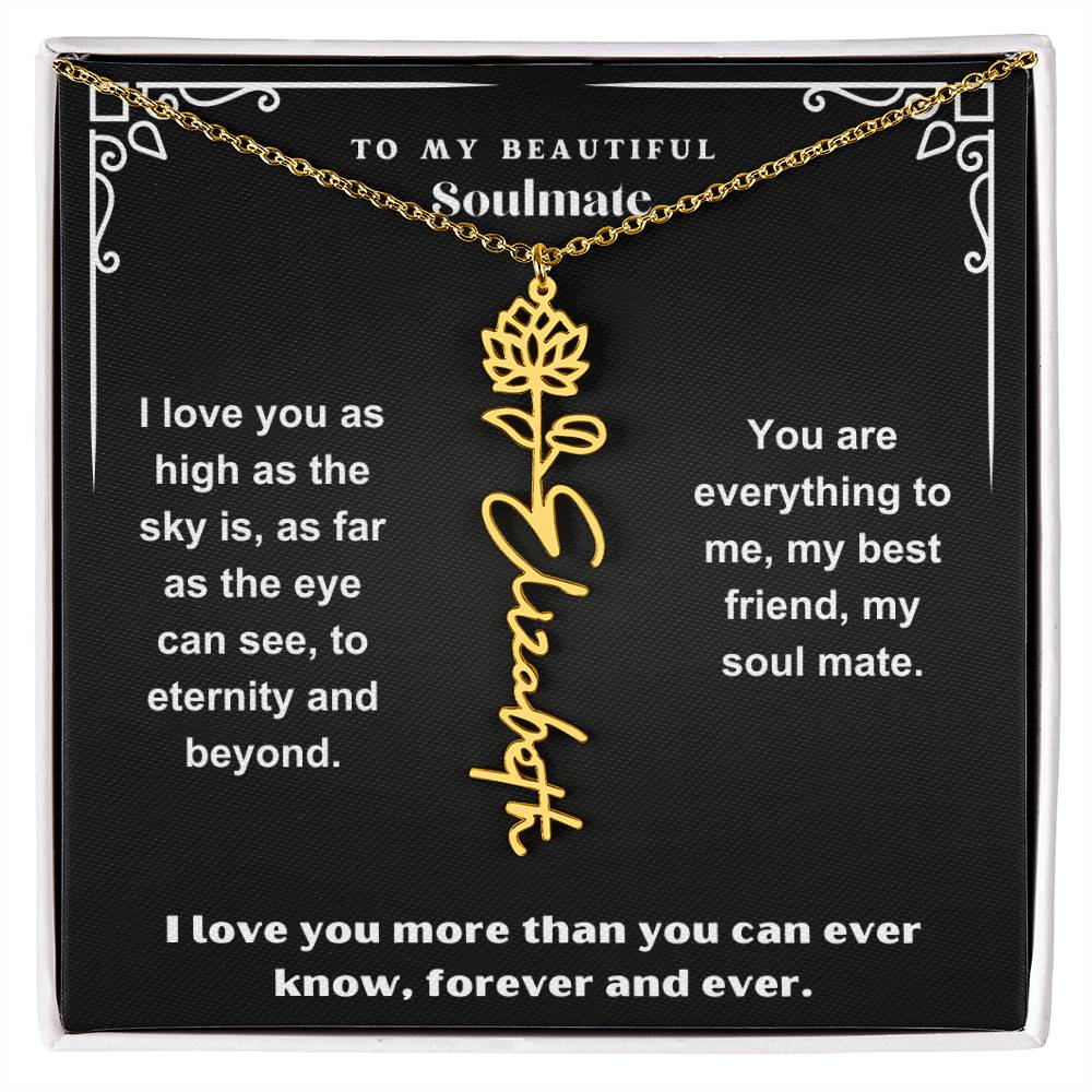 Personalized Gift Necklace - Birth Flower Name Necklace Black Card