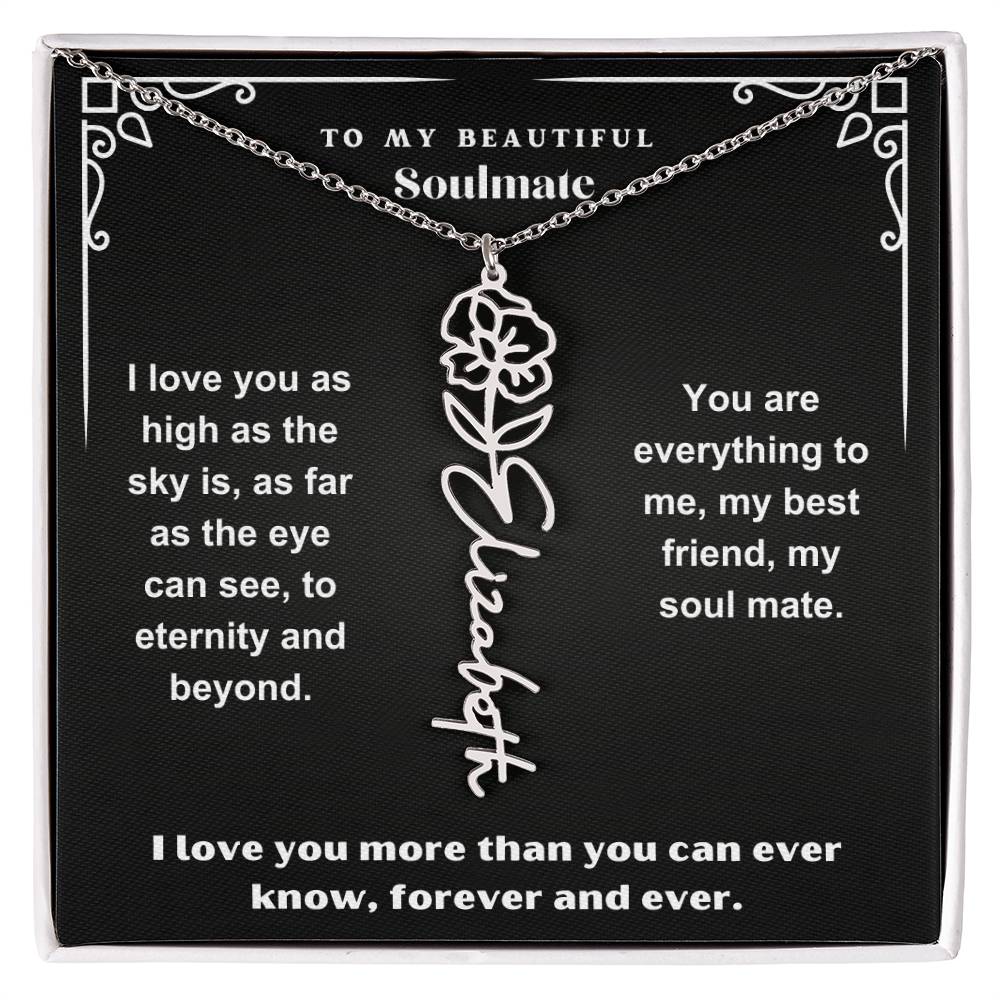 Personalized Gift Necklace - Birth Flower Name Necklace Black Card