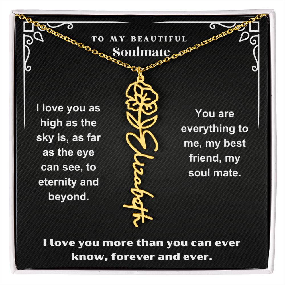 Personalized Gift Necklace - Birth Flower Name Necklace Black Card