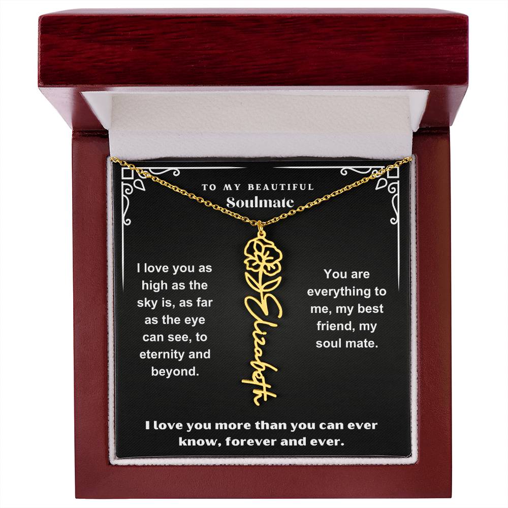 Personalized Gift Necklace - Birth Flower Name Necklace Black Card