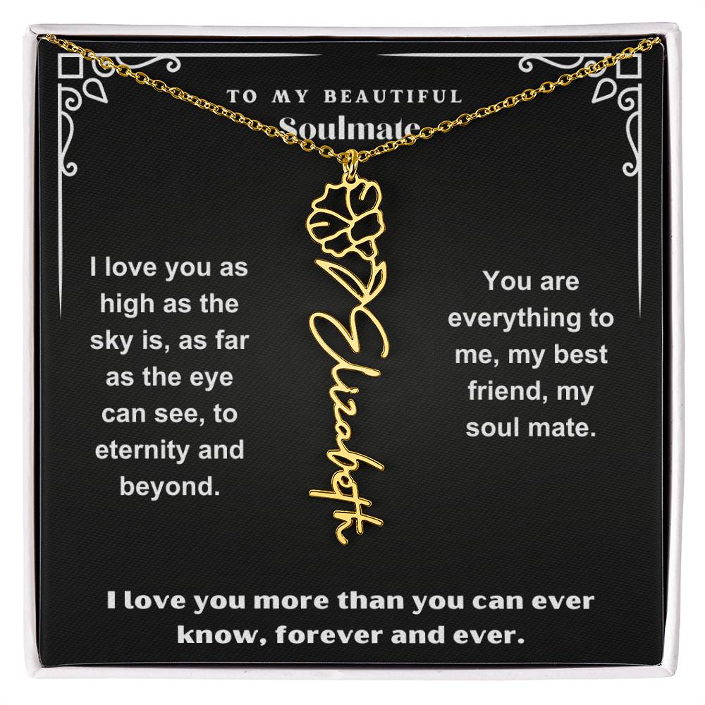Personalized Gift Necklace - Birth Flower Name Necklace Black Card