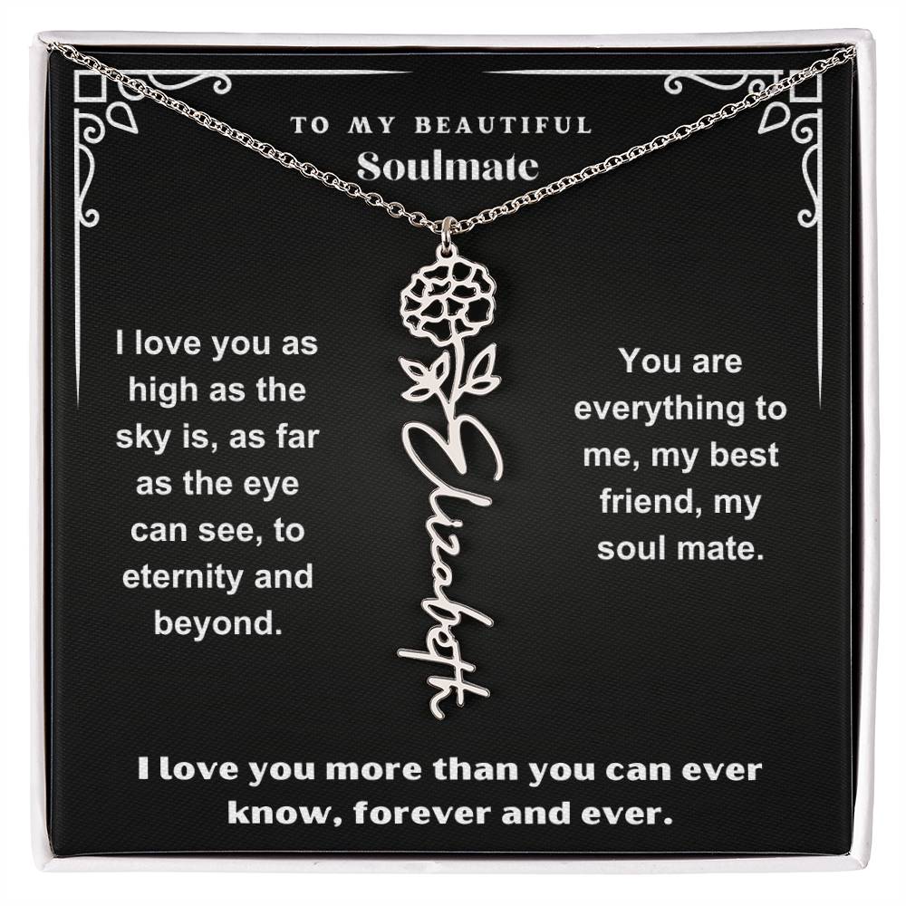 Personalized Gift Necklace - Birth Flower Name Necklace Black Card
