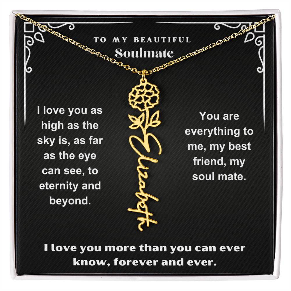Personalized Gift Necklace - Birth Flower Name Necklace Black Card