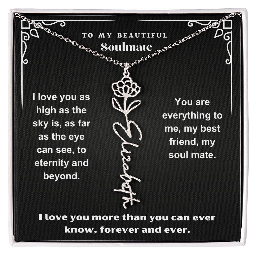 Personalized Gift Necklace - Birth Flower Name Necklace Black Card