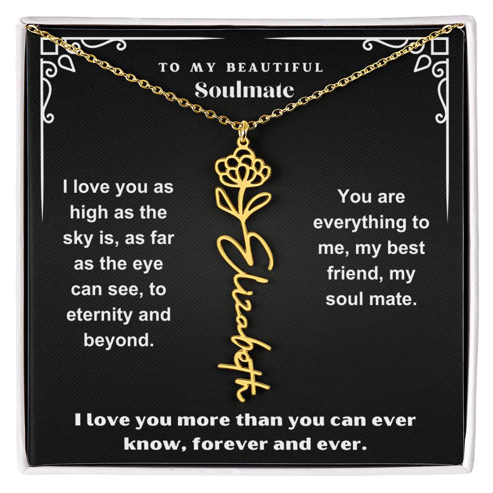 Personalized Gift Necklace - Birth Flower Name Necklace Black Card
