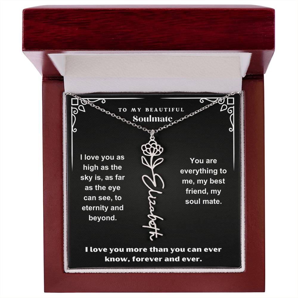 Personalized Gift Necklace - Birth Flower Name Necklace Black Card