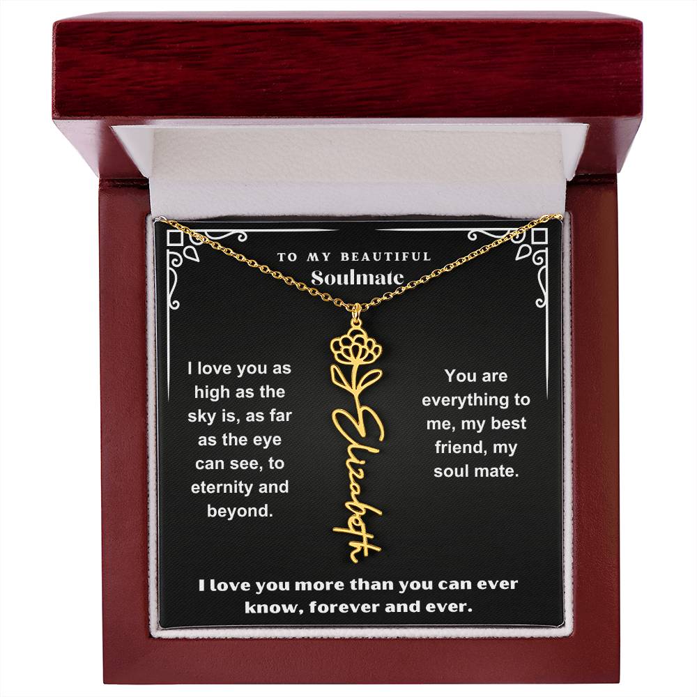 Personalized Gift Necklace - Birth Flower Name Necklace Black Card