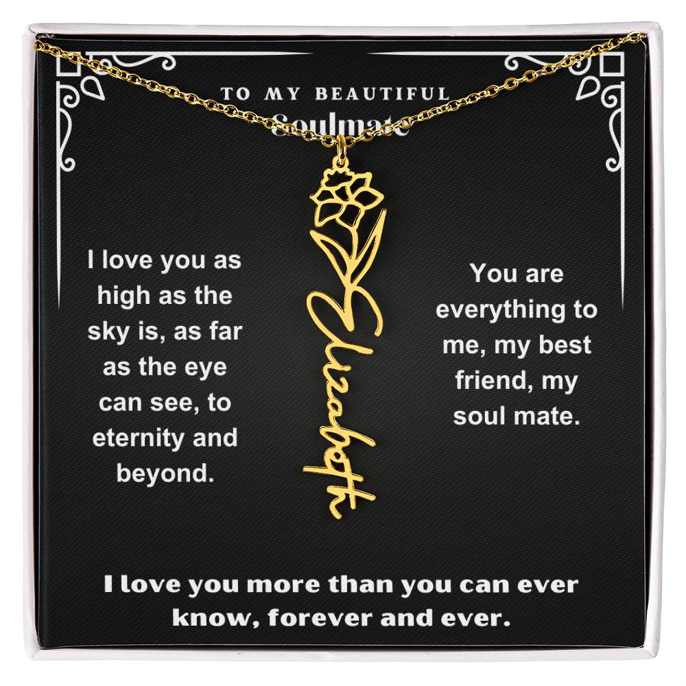 Personalized Gift Necklace - Birth Flower Name Necklace Black Card