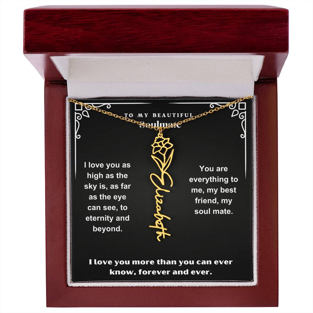 Personalized Gift Necklace - Birth Flower Name Necklace Black Card