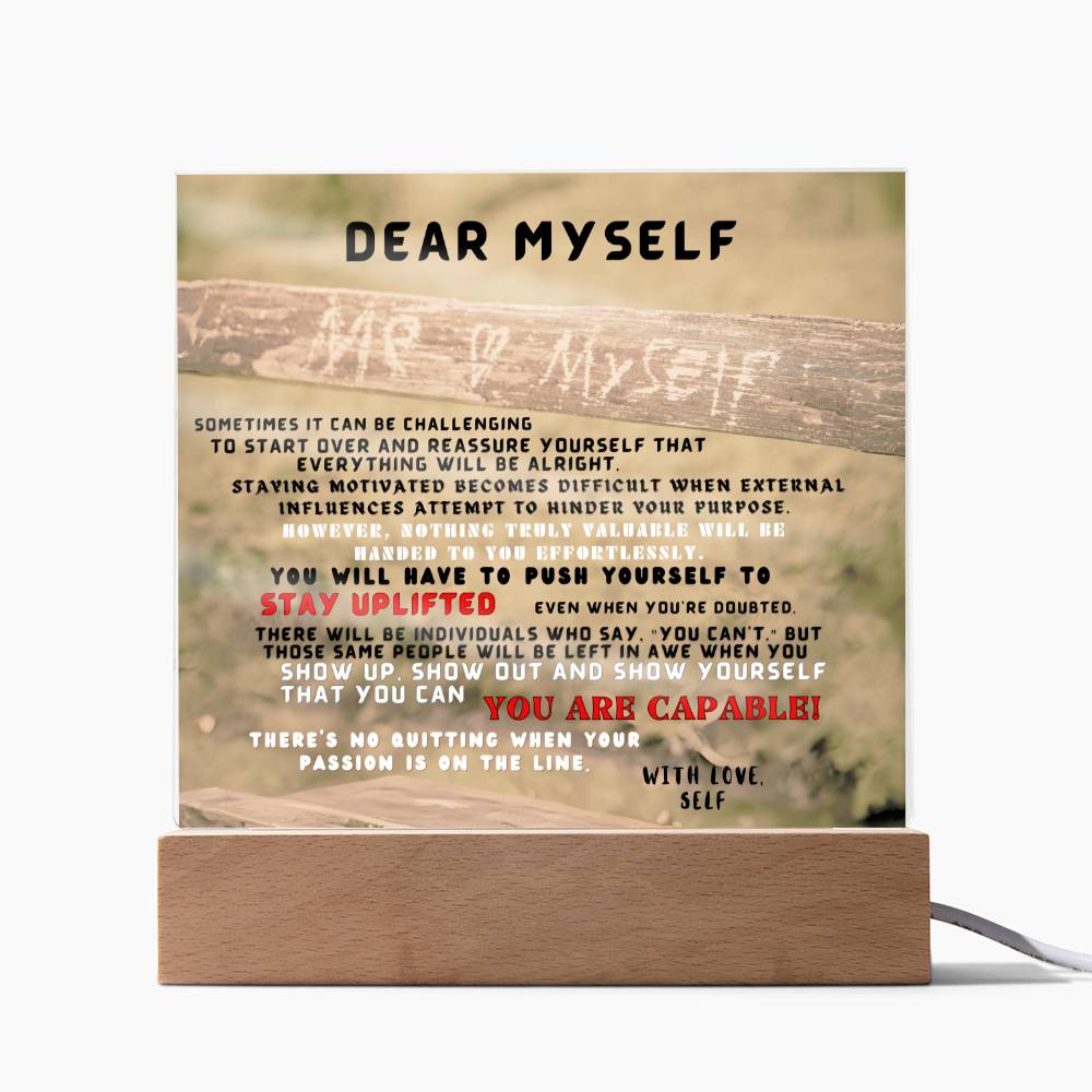 Square Interior Decor - Dear Myself Wood (With Night Light Option)