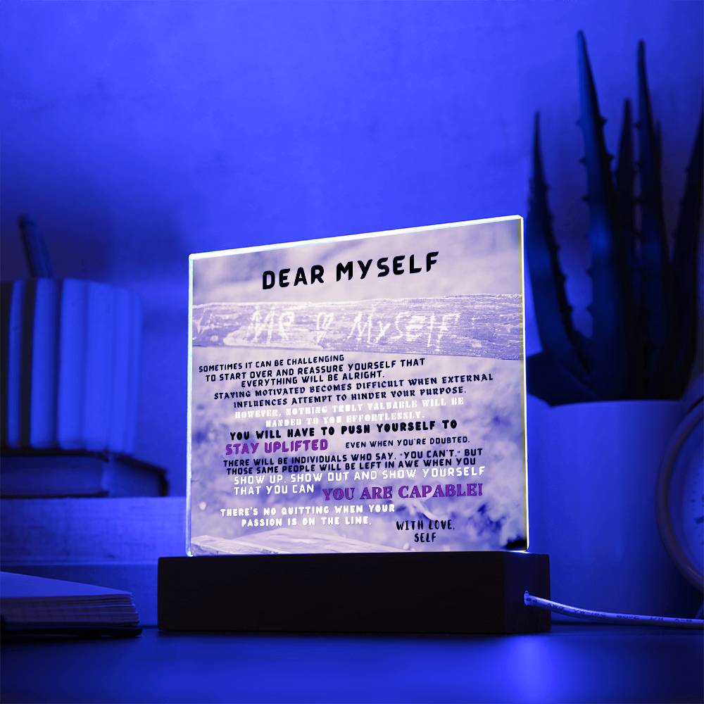 Square Interior Decor - Dear Myself Wood (With Night Light Option)