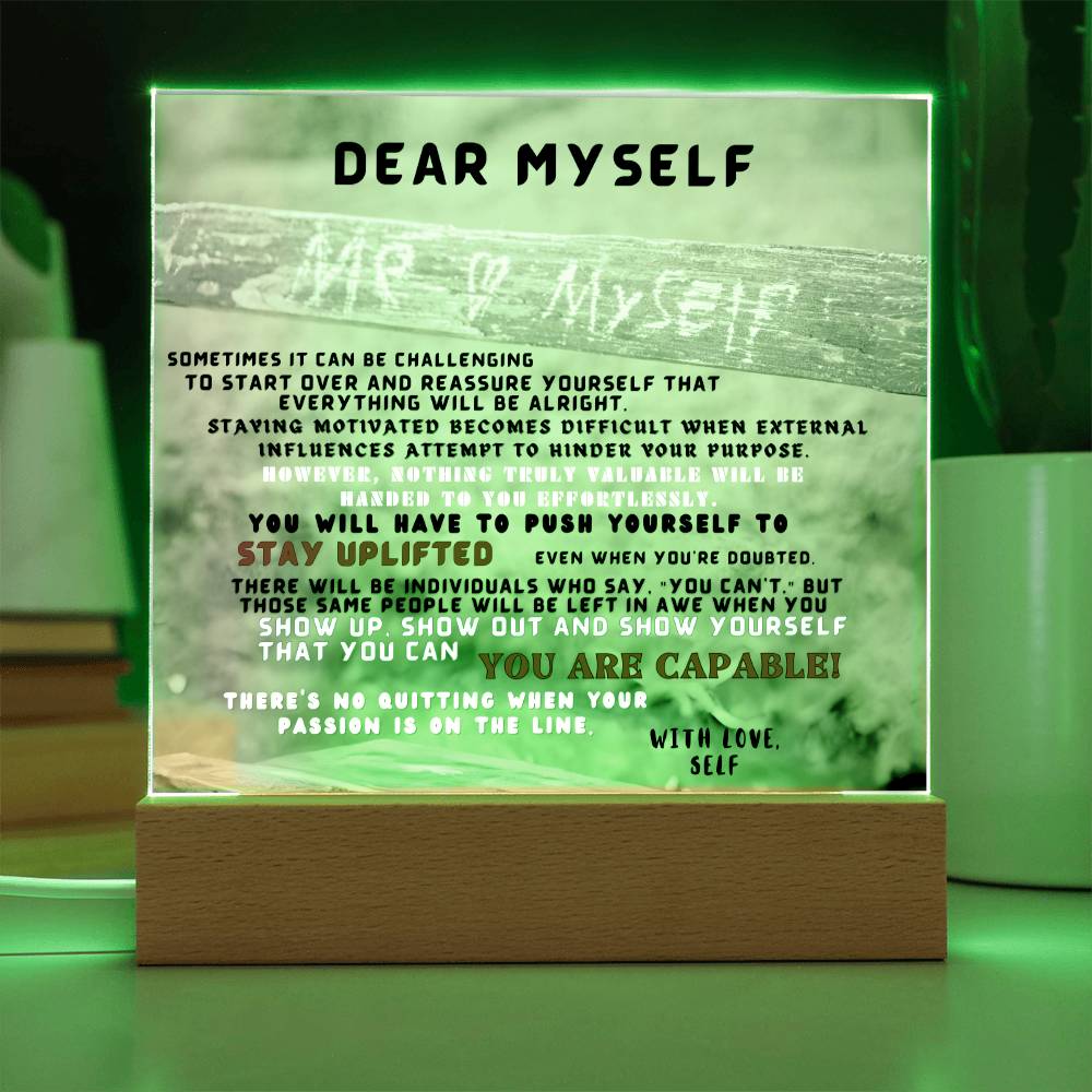 Square Interior Decor - Dear Myself Wood (With Night Light Option)