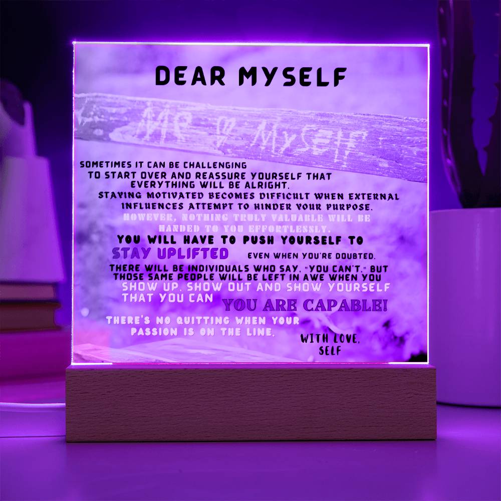 Square Interior Decor - Dear Myself Wood (With Night Light Option)