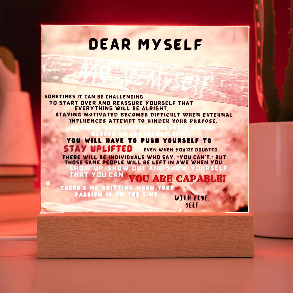 Square Interior Decor - Dear Myself Wood (With Night Light Option)
