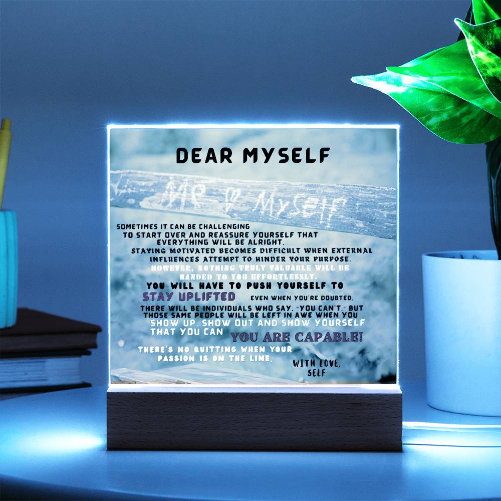 Square Interior Decor - Dear Myself Wood (With Night Light Option)