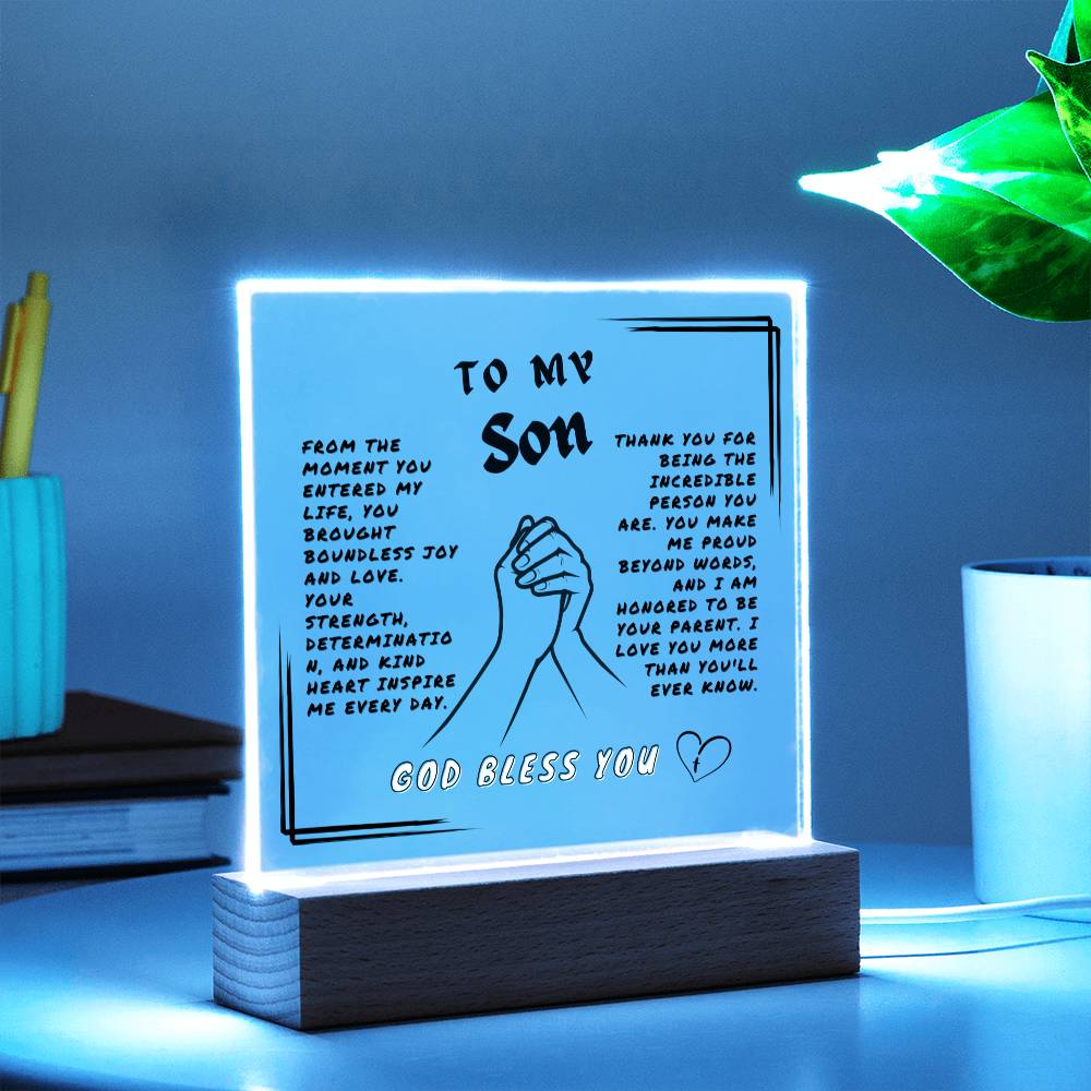 Son Gift - Square Interior Decor - God Bless You (With Night Light Option)