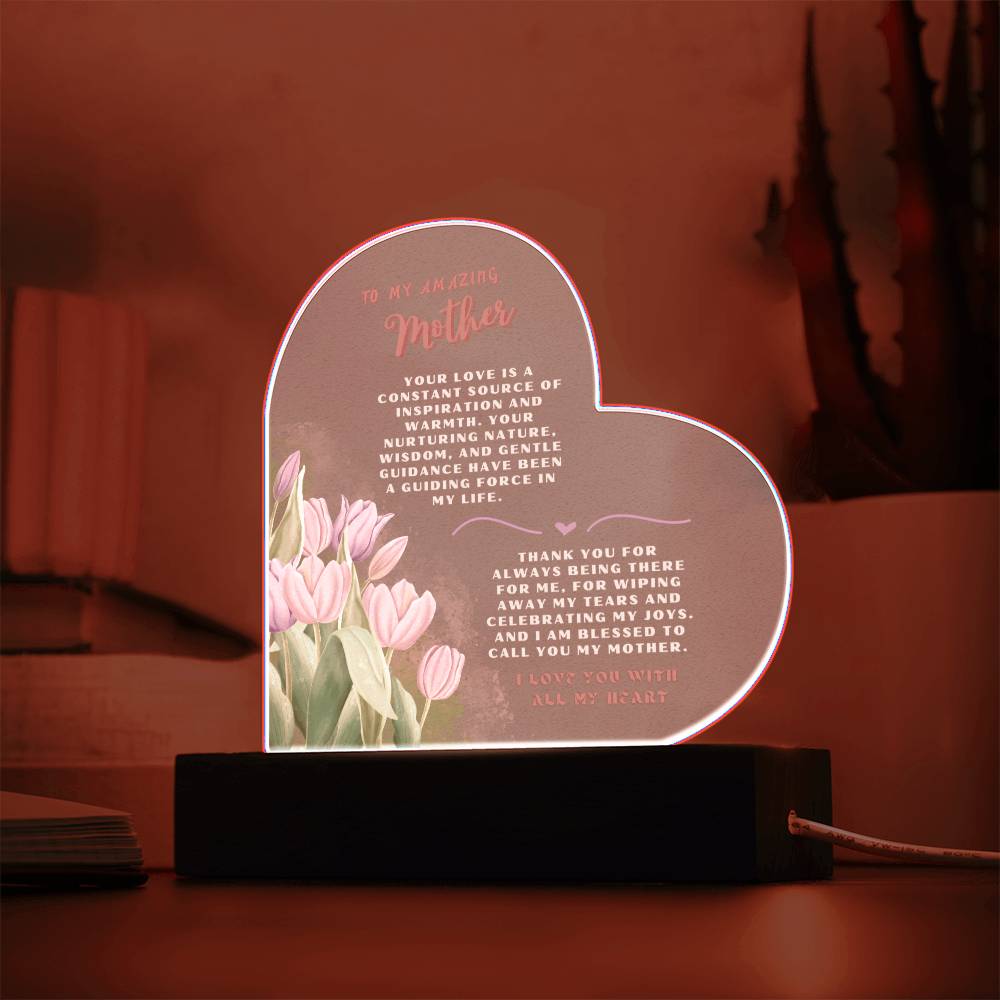 Mother Gift - Heart Interior Decor - Tulips (With Night Light Option)