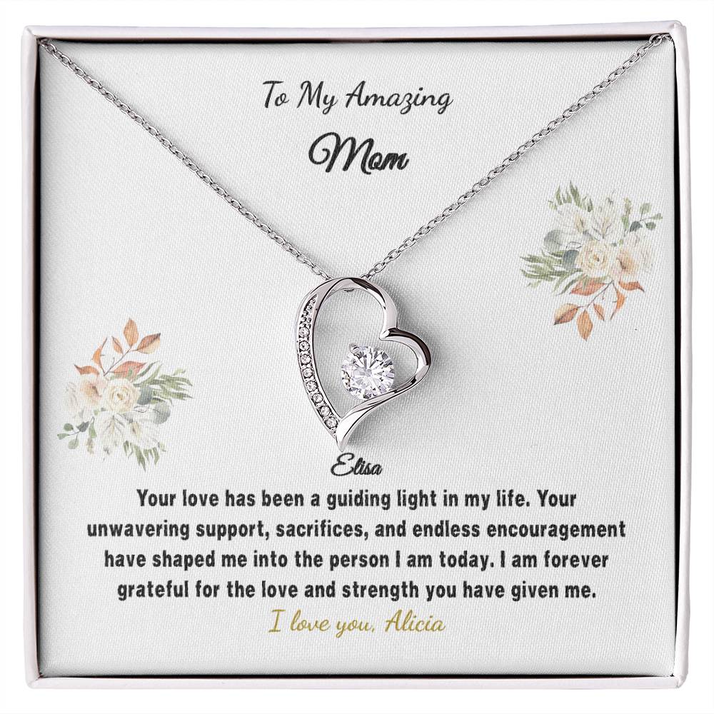 Personalized Gift Necklace - Mother Gift - Forever Love - Floral White Card