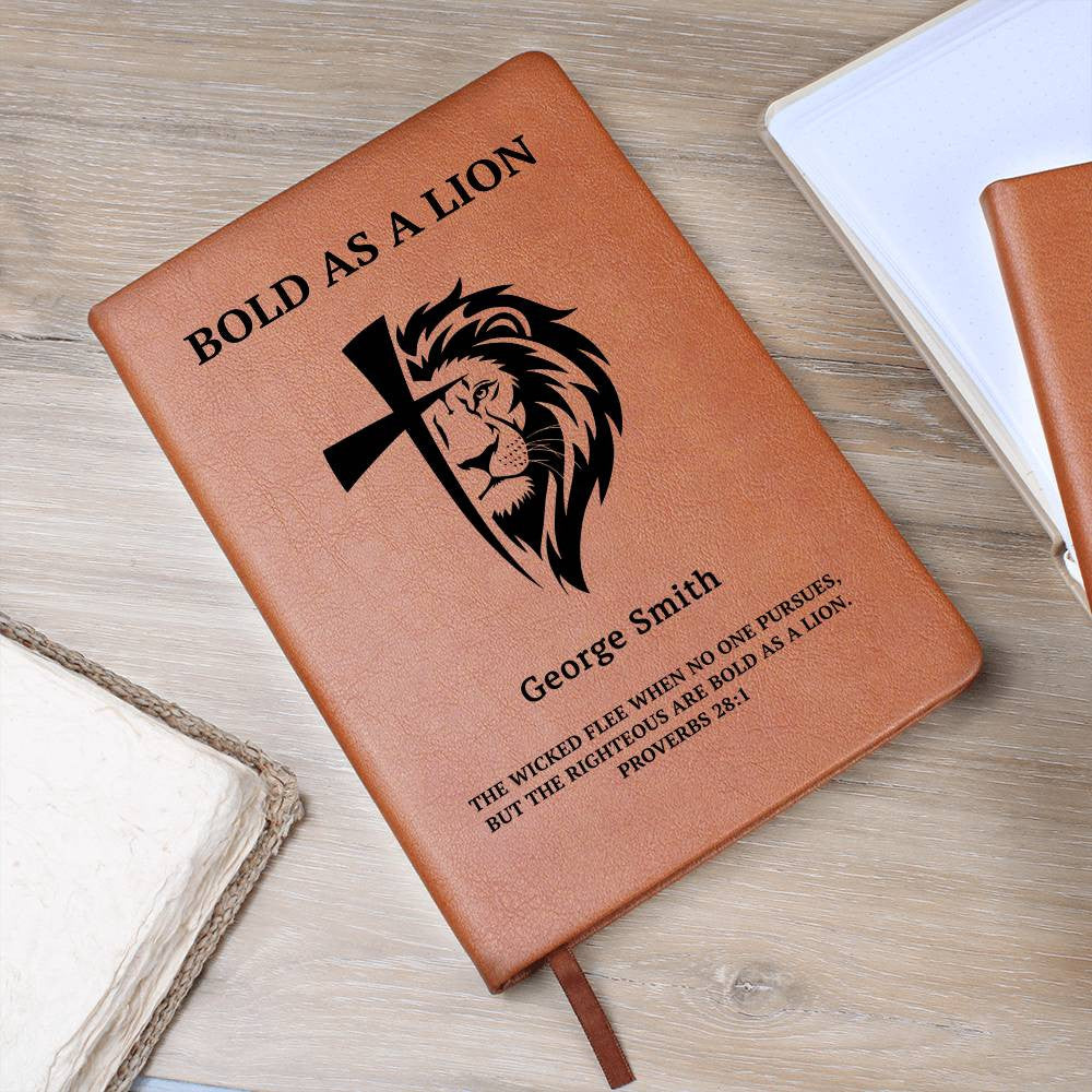 Lion and cross prayer journal with custom engraving for men