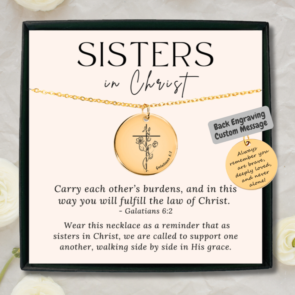 Personalized Christian Flower Cross Necklace with Bible Verse – Faith Gift for Sisters in Christ & Church Friends