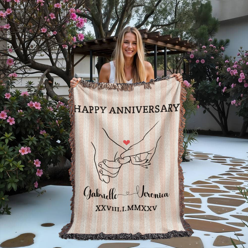 Custom Couples Woven Blanket, Personalized Name Striped Throw, Anniversary Gift, Engagement or Wedding Gift, Unique Holiday Gift For Him Her