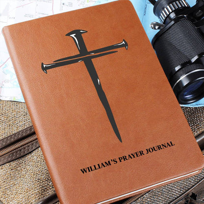 Personalized Prayer Journal with Cross, Custom Name Leather Notebook, Christian Gifts For Men, Son Grandson Boyfriend Husband Gift for Him