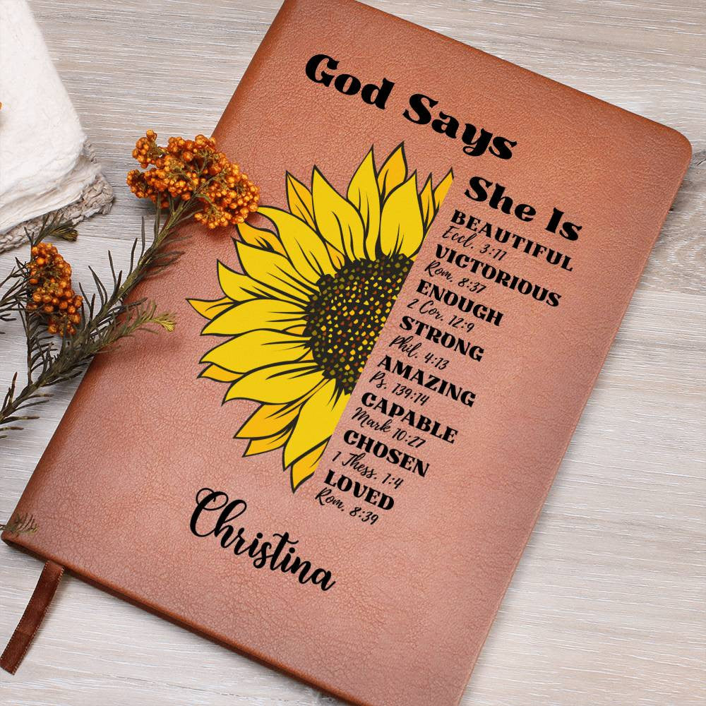 Personalized Prayer Journal for Women God Says She Is Positive Affirmations Leather Notebook Graduation Birthday Anniversary Christian Gifts