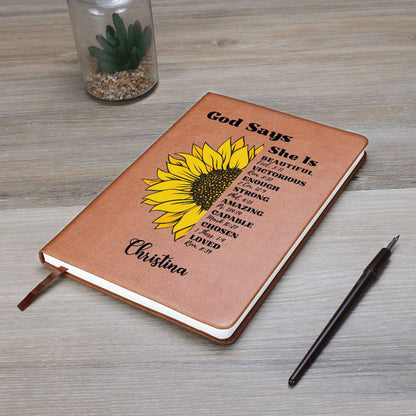 Personalized Prayer Journal for Women God Says She Is Positive Affirmations Leather Notebook Graduation Birthday Anniversary Christian Gifts