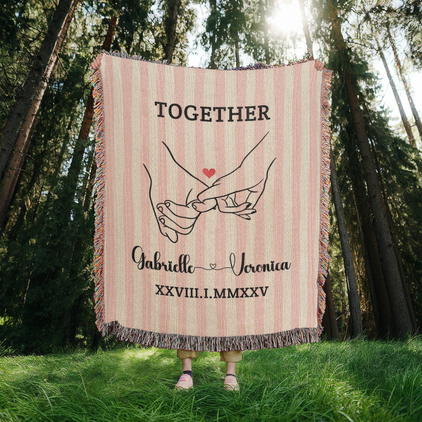 Custom Couples Woven Blanket, Personalized Name Striped Throw, Anniversary Gift, Engagement or Wedding Gift, Unique Holiday Gift For Him Her