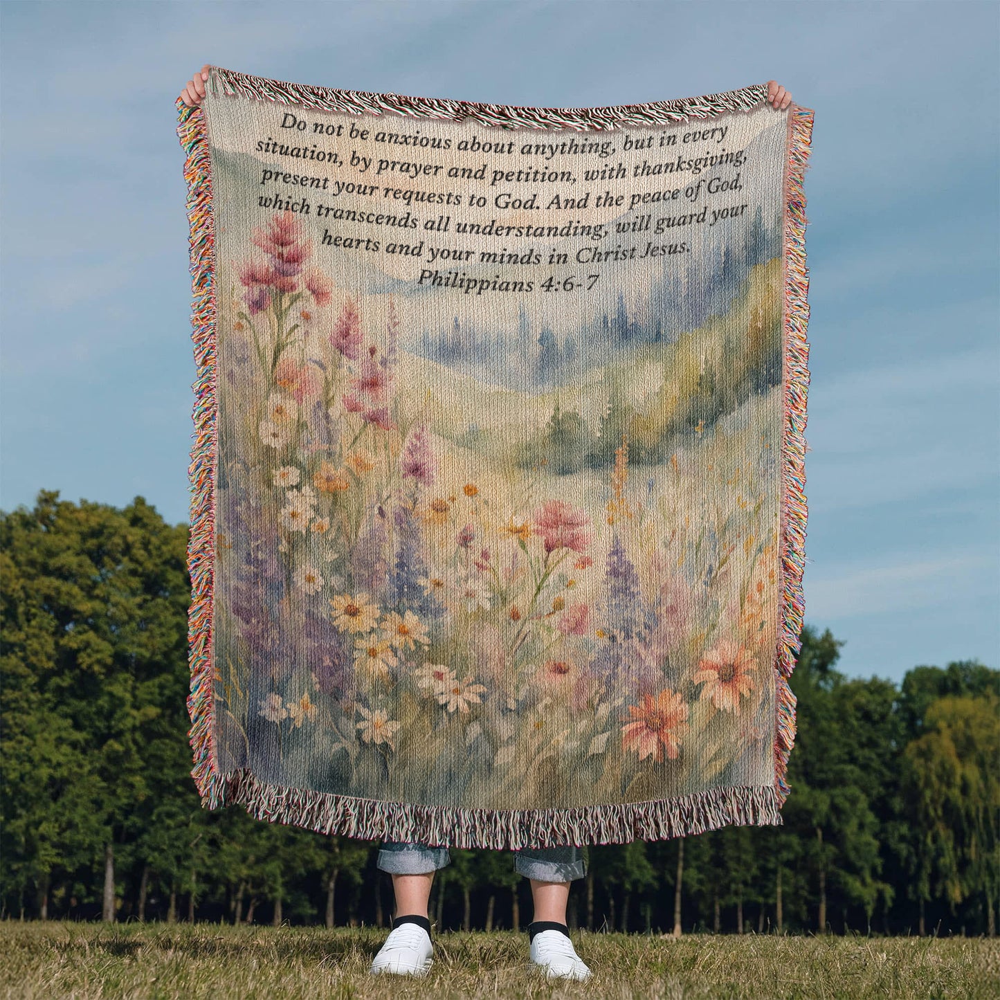 Personalized Woven Blanket with Bible Verse Wildflower Art Throw Bible Art Print Floral Scripture Christian Gift For Him Her