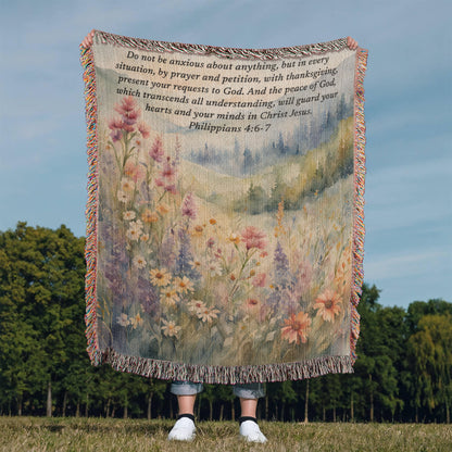 Personalized Woven Blanket with Bible Verse Wildflower Art Throw Bible Art Print Floral Scripture Christian Gift For Him Her