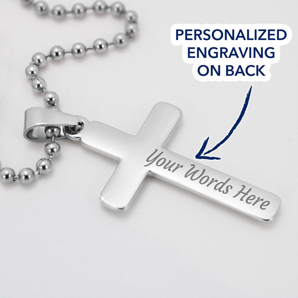 Personalized Cross Necklace For Men Women Boys Girls Mom Dad, Custom Bible Verse Engraving Back, Baptism Gifts With Message Card Gift Box