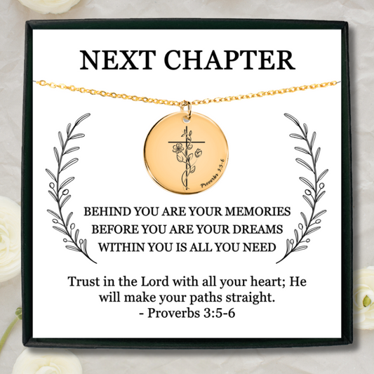 Personalized Next Chapter Necklace, Graduation Gift, New School, New Job, Retirement, Farewell Gift, Custom Christian Jewelry, Bible Verse