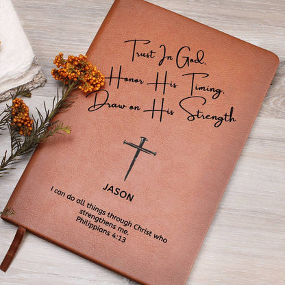 Personalized Leather Journal with Cross - Custom Name and Bible Verse Prayer Journal