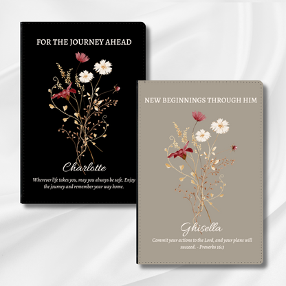 Personalised Graduation Gift for Her, Vegan Leather Journal, Custom Notebook with Wildflowers & Quote, Gift for Daughter or Granddaughter