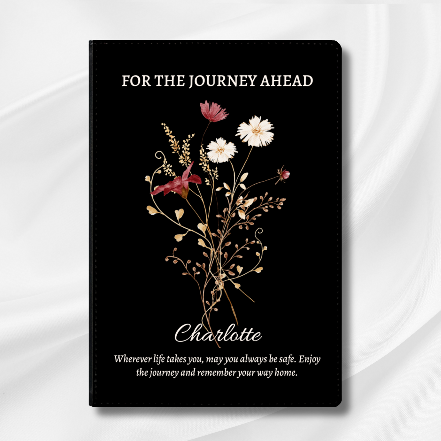 Personalised Graduation Gift, Vegan Leather Journal, Custom Notebook with Wildflowers, Christian Gift, Bible Verse, Graduation Gifts for Her