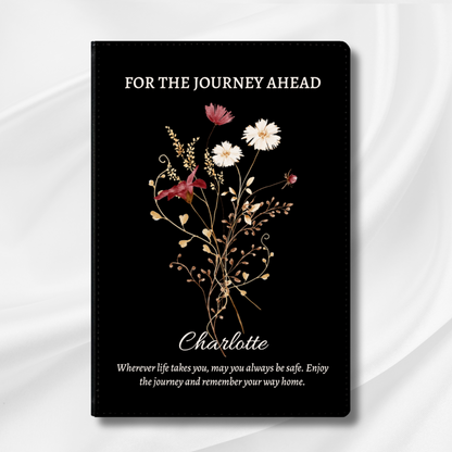 Personalised Graduation Gift, Vegan Leather Journal, Custom Notebook with Wildflowers, Christian Gift, Bible Verse, Graduation Gifts for Her