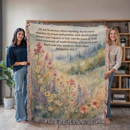 Personalized Woven Blanket with Bible Verse Wildflower Art Throw Bible Art Print Floral Scripture Christian Gift For Him Her