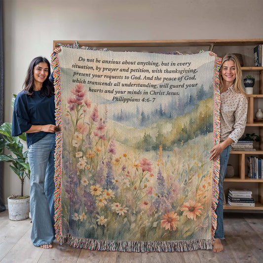 Personalized Woven Blanket with Bible Verse Wildflower Art Throw Bible Art Print Floral Scripture Christian Gift For Him Her
