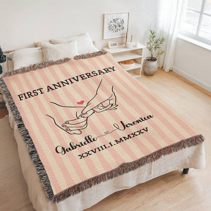Custom Couples Woven Blanket, Personalized Name Striped Throw, Anniversary Gift, Engagement or Wedding Gift, Unique Holiday Gift For Him Her