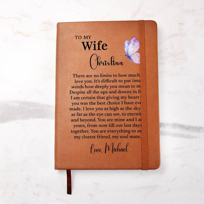 To My Wife Personalized Journal, Gift for Wife from Husband, Custom Name Leather Journal, Anniversary Gift, Birthday Gift, Valentine Gift